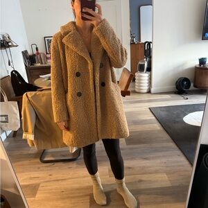 Zara Women's Camel Double-Breasted Teddy Coat
